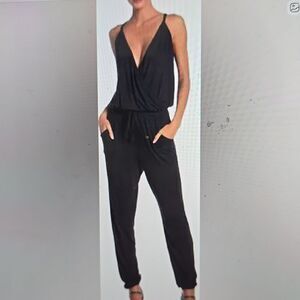 Go Couture Drawstring Sleeveless Jumpsuit Black Size Small